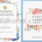 دانلود لایه باز کارت دعوت عروسی با حاشیه گل آبرنگی Floral Wedding Invitation