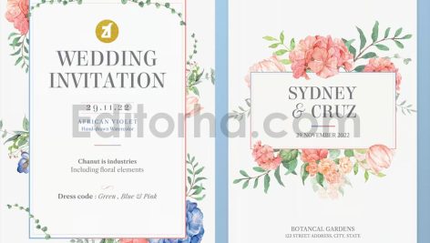 دانلود لایه باز کارت دعوت عروسی با حاشیه گل آبرنگی Floral Wedding Invitation