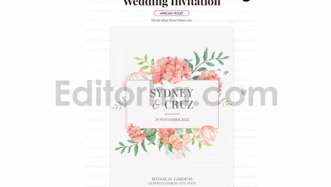 دانلود لایه باز کارت دعوت عروسی با حاشیه گل آبرنگی Floral Wedding Invitation