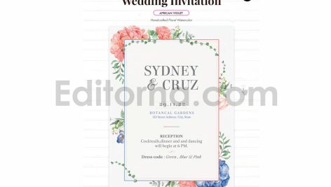 دانلود لایه باز کارت دعوت عروسی با حاشیه گل آبرنگی Floral Wedding Invitation