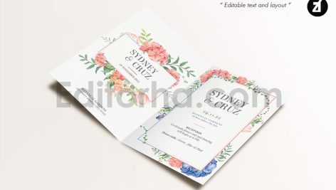 دانلود لایه باز کارت دعوت عروسی با حاشیه گل آبرنگی Floral Wedding Invitation