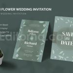 دانلود لایه باز کارت دعوت عروسی سبز Green Flower - Wedding Invitation