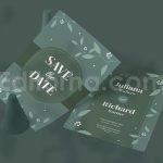 دانلود لایه باز کارت دعوت عروسی سبز Green Flower - Wedding Invitation
