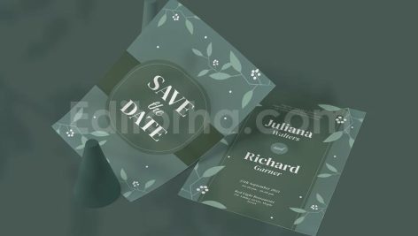 دانلود لایه باز کارت دعوت عروسی سبز Green Flower - Wedding Invitation