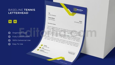 دانلود فایل لایه باز سربرگ تنیس Baseline Tennis - Letterhead