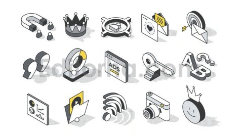 دانلود رایگان مجموعه ۵۰ عددی آیکون ایزومتریک بازاریابی Marketing Icons