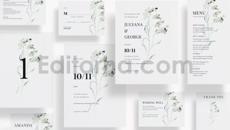 دانلود فایل لایه باز کارت دعوت عروسی گلدار مدرن Modern Wedding Invitation