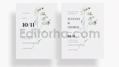 دانلود فایل لایه باز کارت دعوت عروسی گلدار مدرن Modern Wedding Invitation