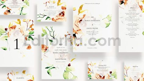 دانلود فایل لایه باز کارت دعوت عروسی گلدار Modern Wedding Invitation Set
