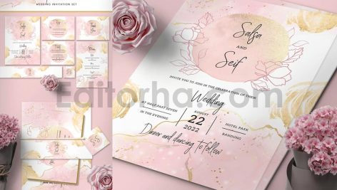دانلود فایل لایه باز کارت دعوت عروسی صورتی PinkFlower Wedding Invitation