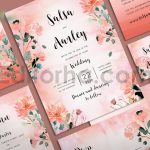 دانلود فایل لایه باز کارت دعوت عروسی با طرح آبرنگی گل هلو Wedding Invitation