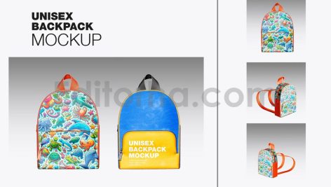 دانلود موکاپ کوله پشتی بچه گانه Set Child Backpack Mockup