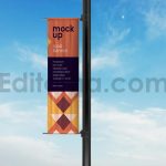 موکاپ بنر لمپوست عمودی روی ستون خیابان 3