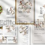 دانلود فایل لایه باز کارت دعوت عروسی گلدار قدیمی Vintage Floral Invitation Set