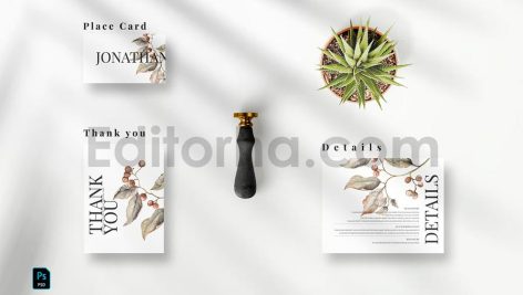 دانلود فایل لایه باز کارت دعوت عروسی گلدار قدیمی Vintage Floral Invitation Set