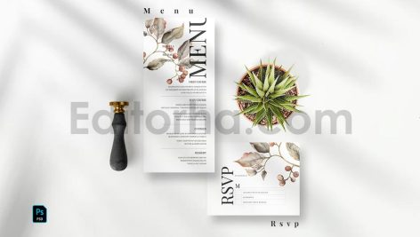 دانلود فایل لایه باز کارت دعوت عروسی گلدار قدیمی Vintage Floral Invitation Set