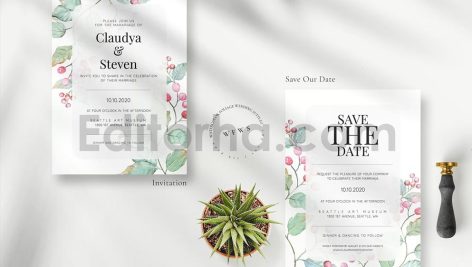 دانلود لایه باز کارت دعوت عروسی گلدار آبرنگی Watercolor Foliage Wedding