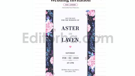 دانلود فایل لایه باز کارت دعوت عروسی گلدار Watercolor Wedding Invitation