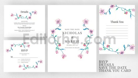 دانلود فایل لایه باز کارت دعوت عروسی گلدار آبرنگی Watercolor Wedding Suite