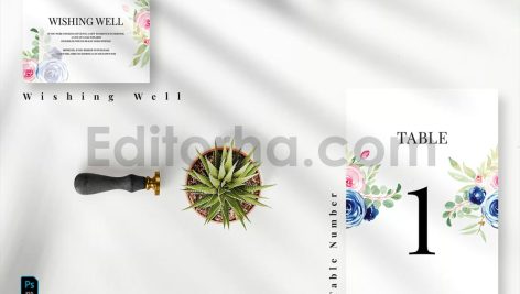 دانلود لایه باز کارت دعوت عروسی با گل آبرنگی نیلی Indigo Watercolor Wedding