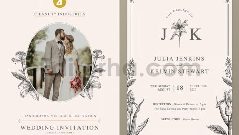 دانلود فایل لایه باز کارت دعوت عروسی سبک قدیمی با گل زنبق Wedding Invitation