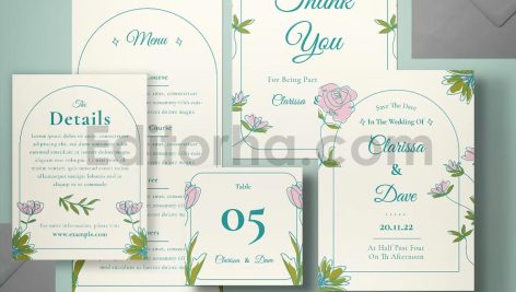 دانلود فایل لایه باز کارت دعوت عروسی با طرح نقاشی گل Wedding Invitation Set