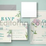 دانلود فایل لایه باز کارت دعوت عروسی با طرح نقاشی گل Wedding Invitation Set