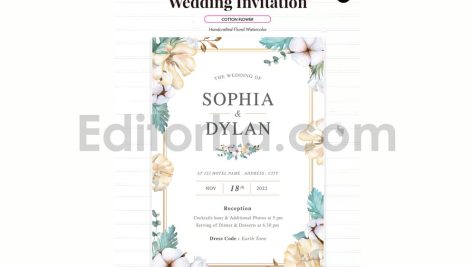 دانلود فایل لایه باز کارت دعوت عروسی گلدار آبرنگی Wedding Invitation