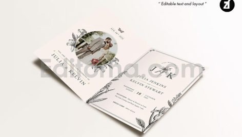 دانلود فایل لایه باز کارت دعوت عروسی سبک قدیمی با گل زنبق Wedding Invitation