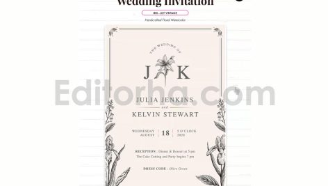 دانلود فایل لایه باز کارت دعوت عروسی سبک قدیمی با گل زنبق Wedding Invitation
