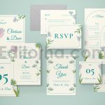 دانلود فایل لایه باز کارت دعوت عروسی با طرح نقاشی گل Wedding Invitation Set