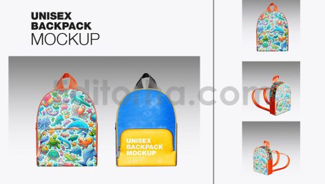 دانلود موکاپ کوله پشتی بچه گانه Set Child Backpack Mockup