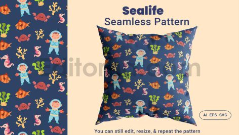 دانلود فایل لایه باز پترن زندگی دریایی بدون درز Seamless Pattern Sealife