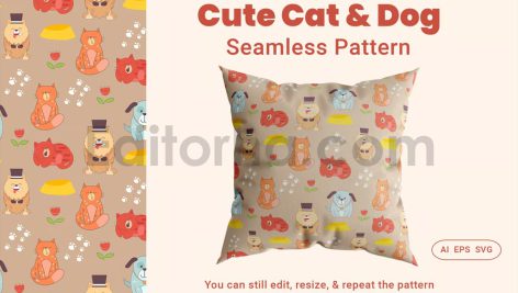 دانلود فایل لایه باز پترن سگ و گربه ناز Seamless Pattern Cute Cat & Dog