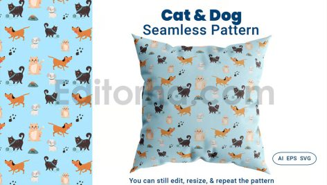 دانلود فایل لایه باز پترن طرح سگ و گربه Seamless Pattern Cat Dog Animal