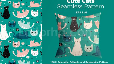 دانلود فایل لایه باز پترن گربه زیبا بدون درز Beautful Cat Pattern