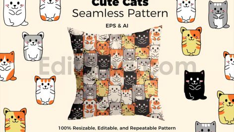 دانلود فایل لایه باز پترن گربه های کارتونی بدون درز Cats Pattern