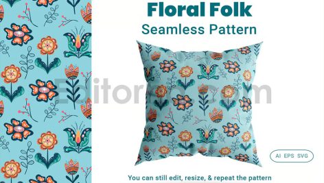 دانلود فایل لایه باز پترن گلدار بومی یکپارچه Seamless Pattern Floral Folk
