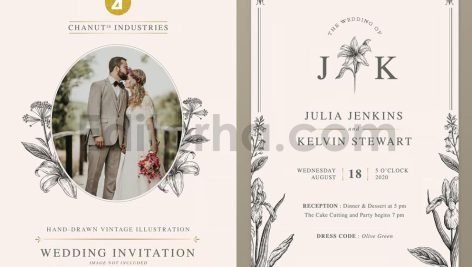 دانلود فایل لایه باز کارت دعوت عروسی سبک قدیمی با گل زنبق Wedding Invitation