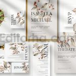 دانلود فایل لایه باز کارت دعوت عروسی گلدار قدیمی Vintage Floral Invitation Set