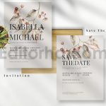 دانلود فایل لایه باز کارت دعوت عروسی گلدار قدیمی Vintage Floral Invitation Set