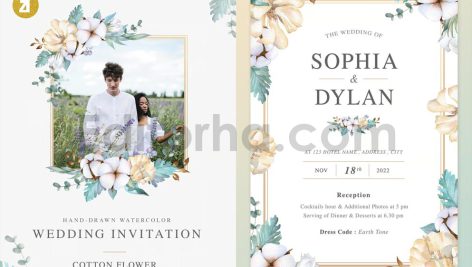 دانلود فایل لایه باز کارت دعوت عروسی گلدار آبرنگی Wedding Invitation