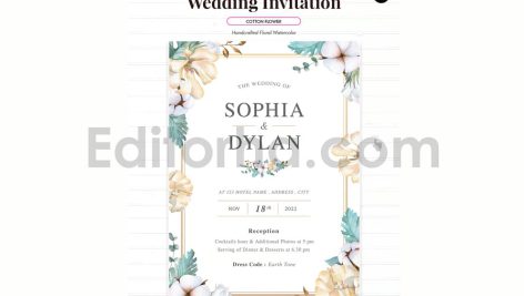 دانلود فایل لایه باز کارت دعوت عروسی گلدار آبرنگی Wedding Invitation