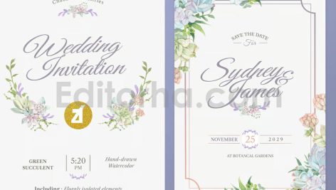 دانلود فایل لایه باز کارت دعوت عروسی آبرنگی Watercolor Wedding Invitation