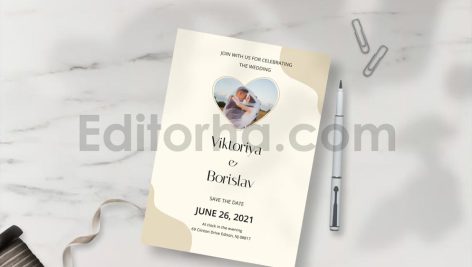 دانلود لایه باز مجموعه کارت دعوت عروسی ساده و مینیمال با قاب عکس عروس و داماد