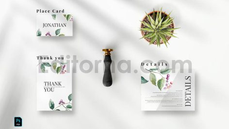 دانلود فایل لایه باز کارت دعوت عروسی گلدار Romantic Floral Invitation Set