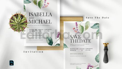 دانلود فایل لایه باز کارت دعوت عروسی گلدار Romantic Floral Invitation Set