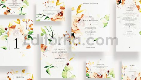 دانلود فایل لایه باز کارت دعوت عروسی گلدار Modern Wedding Invitation Set