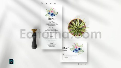 دانلود لایه باز کارت دعوت عروسی با گل آبرنگی نیلی Indigo Watercolor Wedding