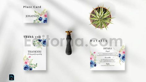دانلود لایه باز کارت دعوت عروسی با گل آبرنگی نیلی Indigo Watercolor Wedding